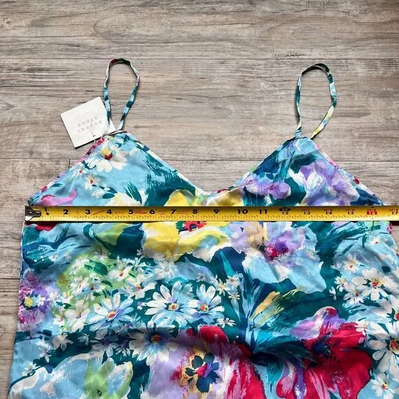 Robert Stock Silk Floral Slip Dress M NWT Blue Multicolor Spaghetti Strap Summer - Picture 8 of 10